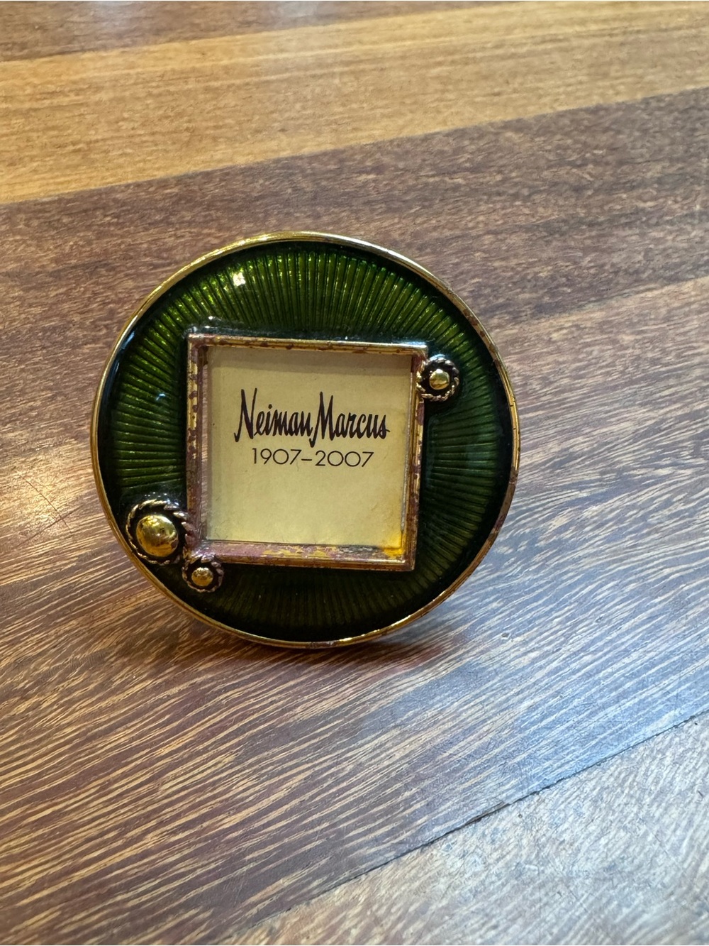 Jay Strongwater Green and Gold Round Decorative Pin Frame